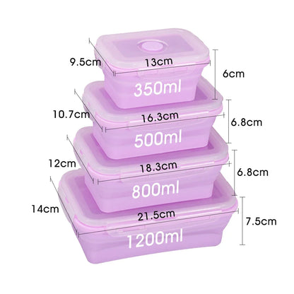 Collapsible Silicone Rectangle Lunch Box Set (4-Piece) – Bento Box Food Storage Containers (300/500/800/1200ml)