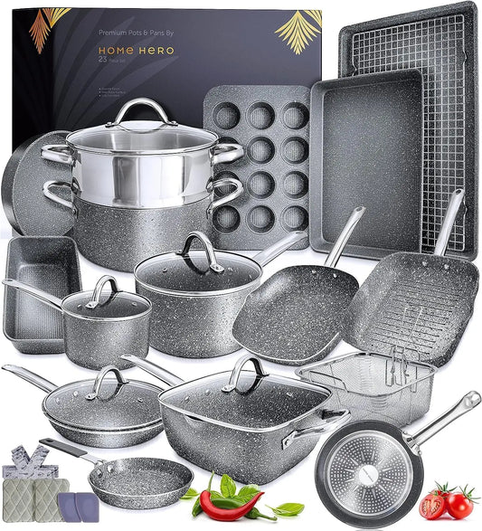 Home Hero 23-Piece Non-Stick Pots and Pans Set – Induction Compatible Kitchen Cookware Set