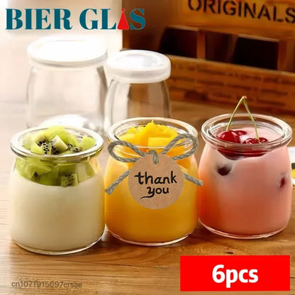 6-Piece Glass Pudding Jar Set – 100ml Yogurt Pots, Mousse Cups with Lids for Party Desserts & Food Storage