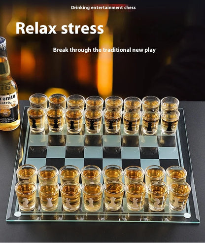 Transparent Glass Wine Glass Set with Bar Drinking Game, Whiskey & Cocktail Glasses, Tequila Chessboard Set
