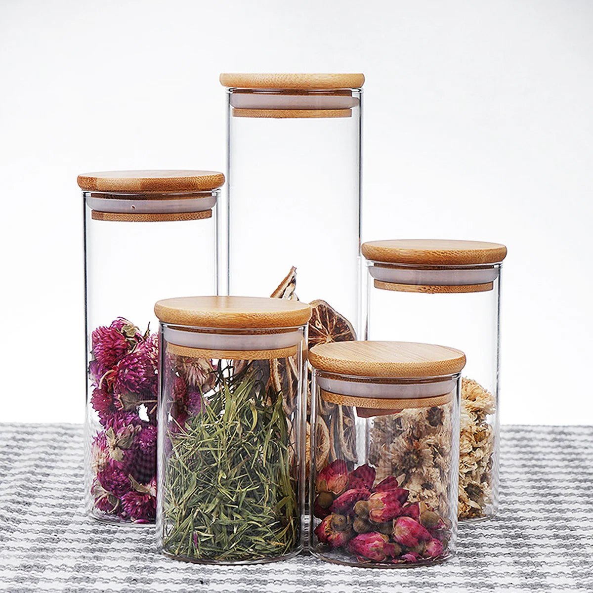 Glass Jars with Lids – Airtight Food Storage Containers for Tea, Spices, and More