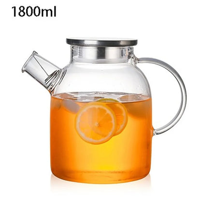 1800ml Glass Teapot with Stainless Steel Lid & Cups – Heat Resistant Kettle