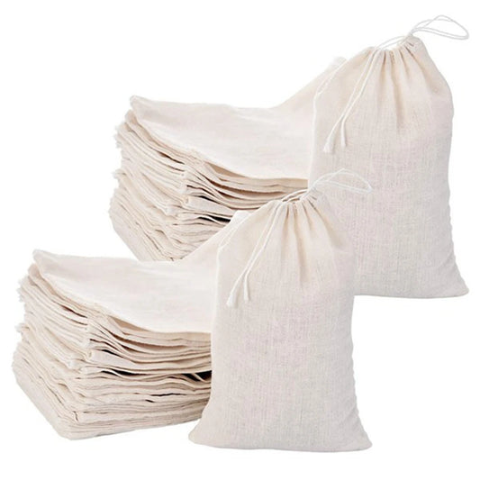 50-Pack Cotton Muslin Drawstring Bags – 4x6 Inches, Multi-Purpose for Tea, Spices & Herbs