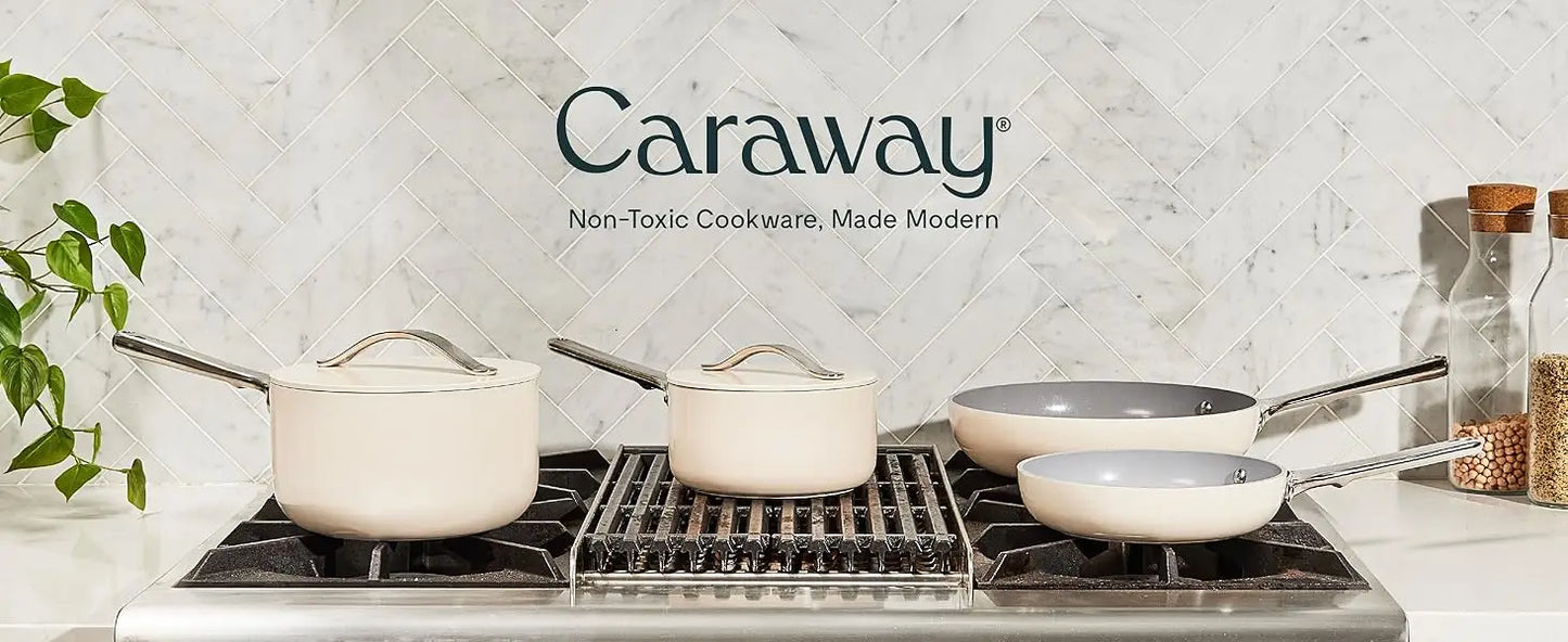 Caraway Mini Cookware Set Non-Stick Ceramic Fry Pan (1.05 Qt, 8") & Sauce Pan (1.75 Qt) Non Toxic PTFE & PFOA Free Perracotta