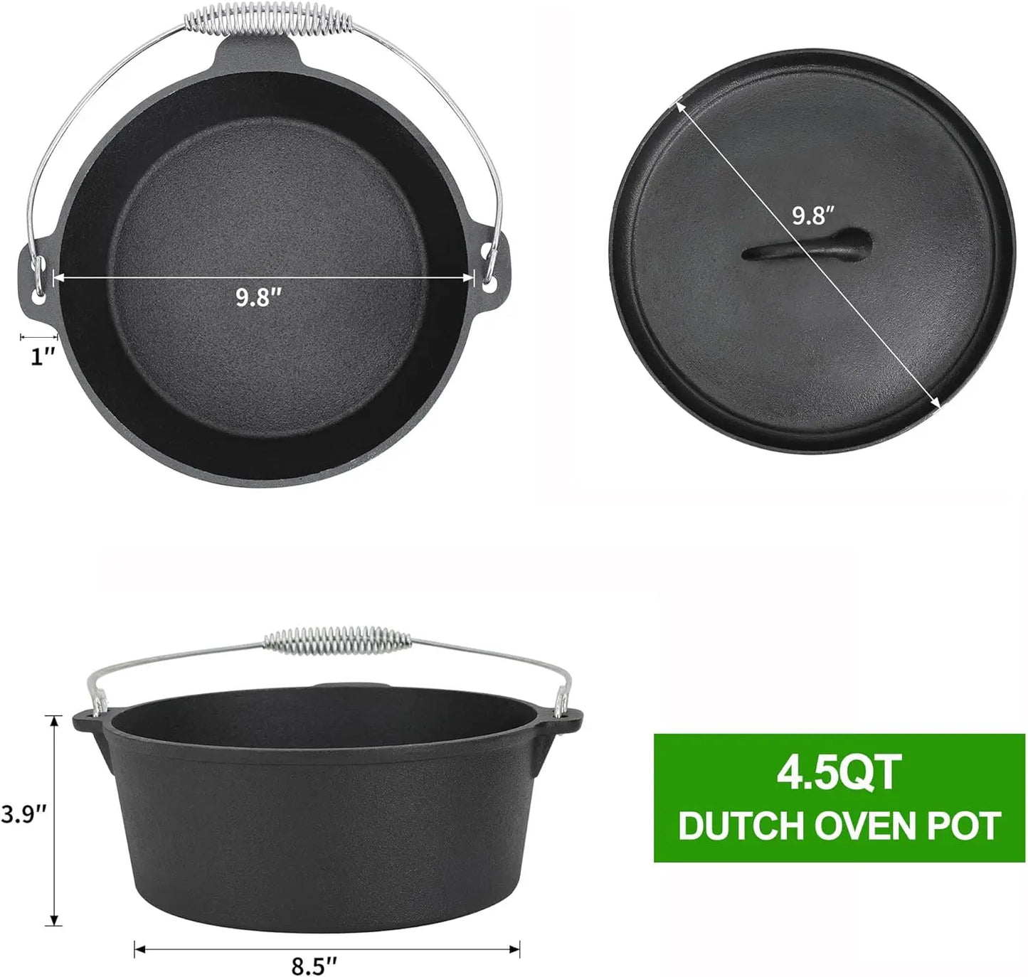 8-Piece Pre-Seasoned Cast Iron Dutch Oven & Cookware Set – Skillets & Grill Pan