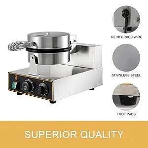 Commercial Round Waffle Maker Nonstick 1100W Stainless Steel 110V Temperature and Time Control, Suitable Bar Family, Non-rotated