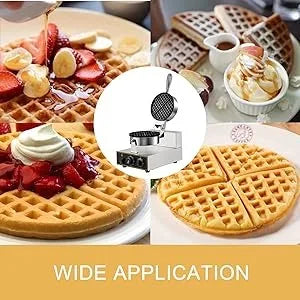 Commercial Round Waffle Maker Nonstick 1100W Stainless Steel 110V Temperature and Time Control, Suitable Bar Family, Non-rotated