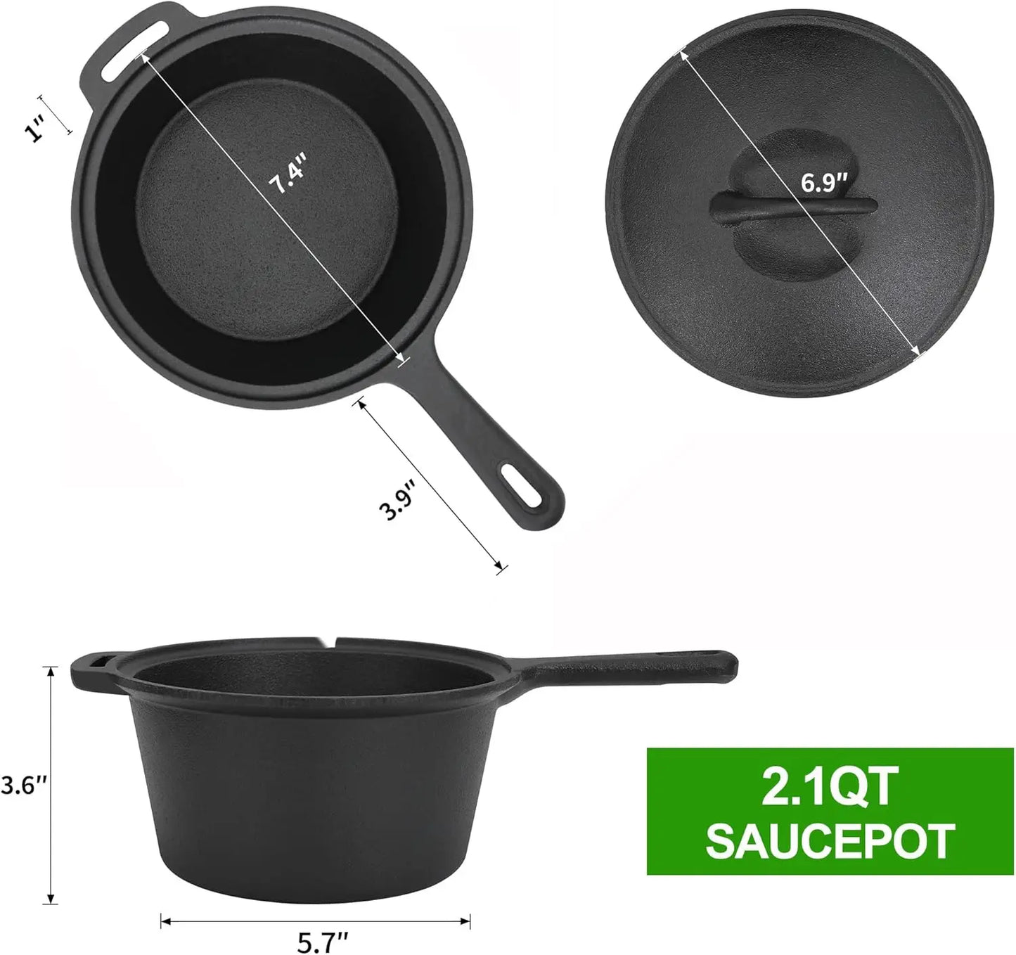 8-Piece Pre-Seasoned Cast Iron Dutch Oven & Cookware Set – Skillets & Grill Pan