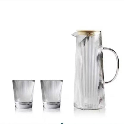 Elegant Stripe Glass Pitcher - 1.2L with Stainless Steel Lid