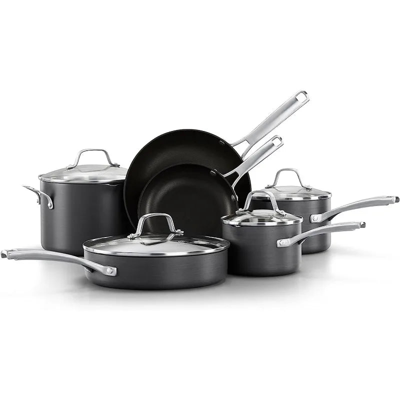 Calphalon Classic 10-Piece Hard-Anodized Nonstick Cookware Set – AquaShield Technology, Dishwasher Safe, Oven Safe to 450°F