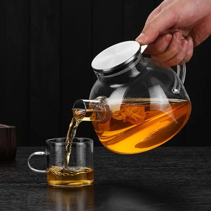 1800ml Glass Teapot with Stainless Steel Lid & Cups – Heat Resistant Kettle