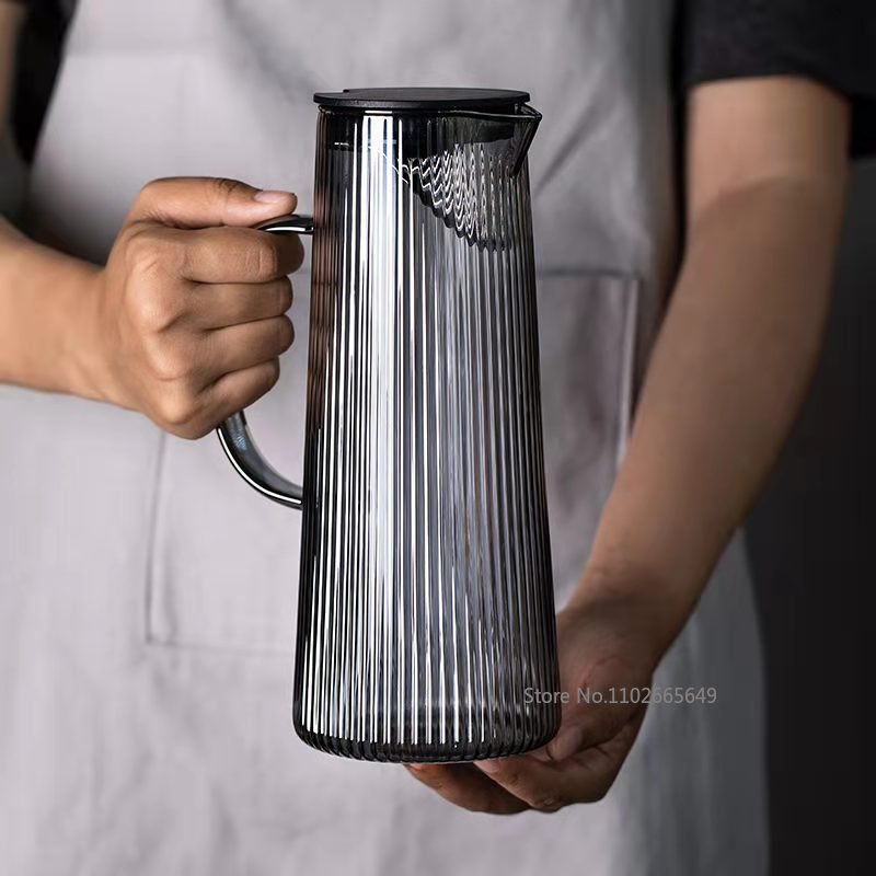 Elegant Stripe Glass Pitcher - 1.2L with Stainless Steel Lid