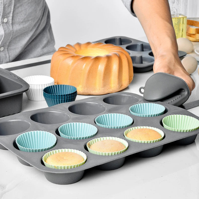 12/24-Piece Silicone Muffin & Cupcake Baking Mold Set – Reusable Round Cake Baking Cups