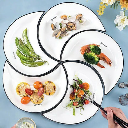 5-Piece Moon-Shaped Ceramic Dinner Plate Set – Elegant Serving Dishes