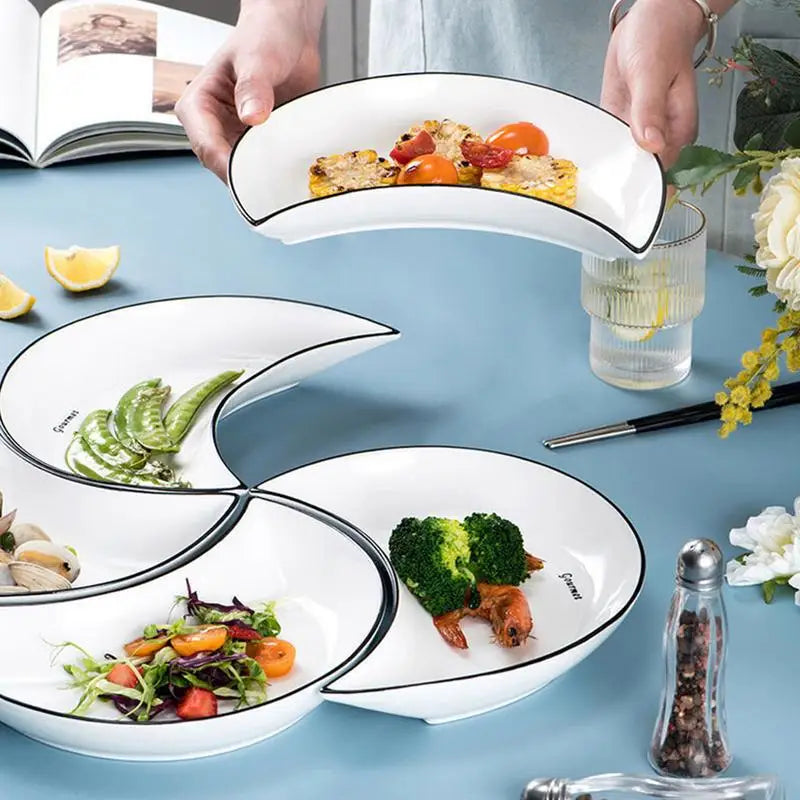 5-Piece Moon-Shaped Ceramic Dinner Plate Set – Elegant Serving Dishes