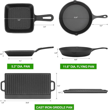 8-Piece Pre-Seasoned Cast Iron Dutch Oven & Cookware Set – Skillets & Grill Pan