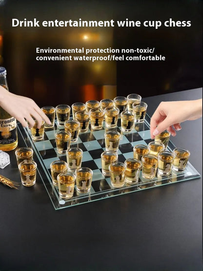Transparent Glass Wine Glass Set with Bar Drinking Game, Whiskey & Cocktail Glasses, Tequila Chessboard Set