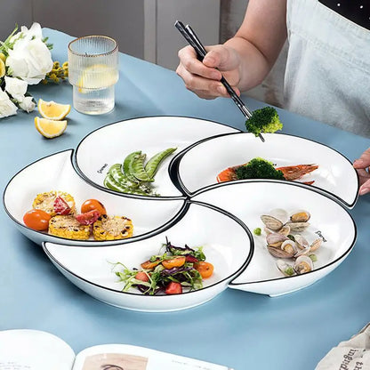 5-Piece Moon-Shaped Ceramic Dinner Plate Set – Elegant Serving Dishes