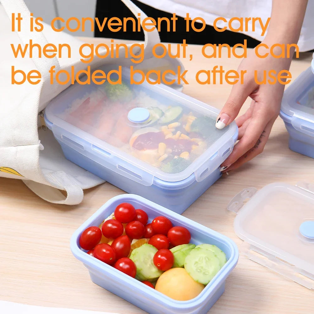 Collapsible Silicone Rectangle Lunch Box Set (4-Piece) – Bento Box Food Storage Containers (300/500/800/1200ml)