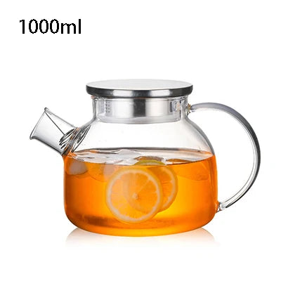 1800ml Glass Teapot with Stainless Steel Lid & Cups – Heat Resistant Kettle