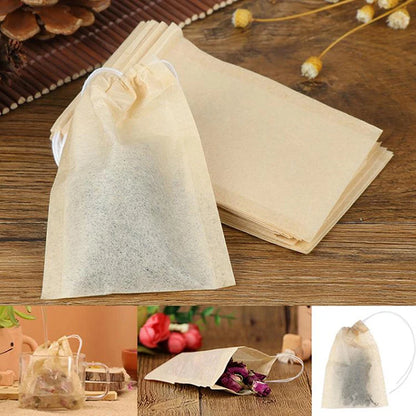 100-Piece Disposable Tea Bag Filter Bags with Drawstring Closure | Food-Grade Spice & Herbal Filters