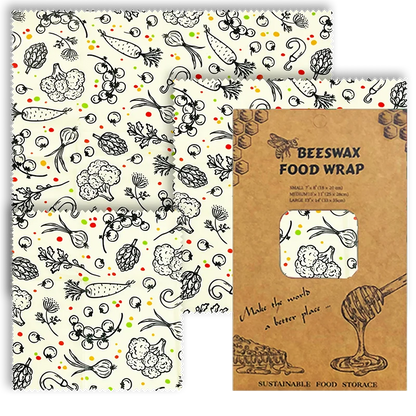 3 PCS Reusable Beeswax Food Wrap – Eco-Friendly Packaging for Cheese, Fruits, Vegetables, and More