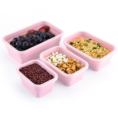 Collapsible Silicone Rectangle Lunch Box Set (4-Piece) – Bento Box Food Storage Containers (300/500/800/1200ml)