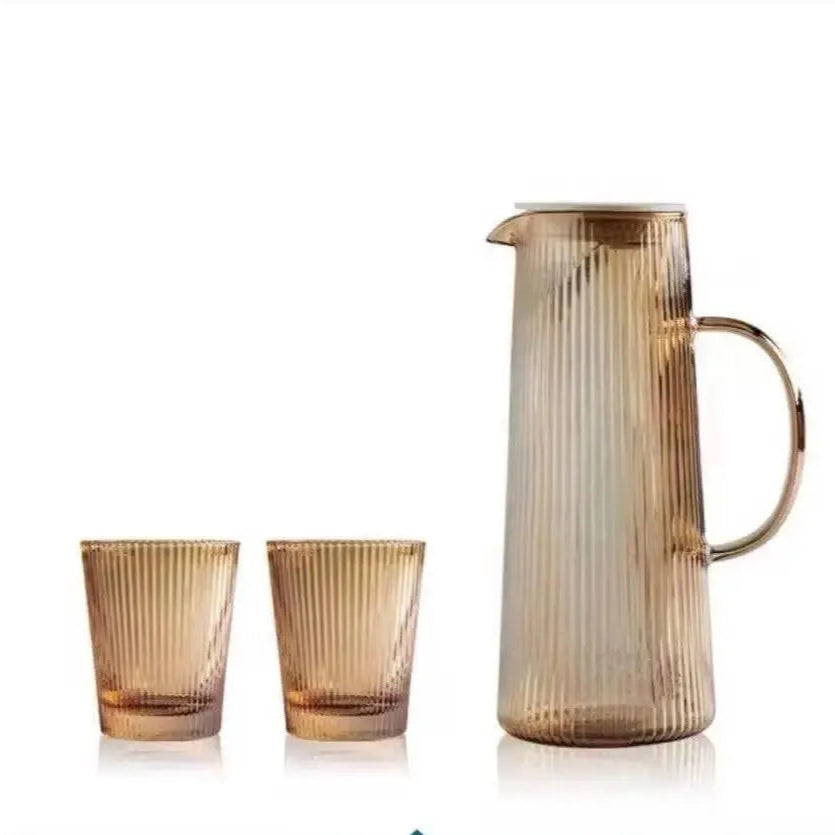 Elegant Stripe Glass Pitcher - 1.2L with Stainless Steel Lid