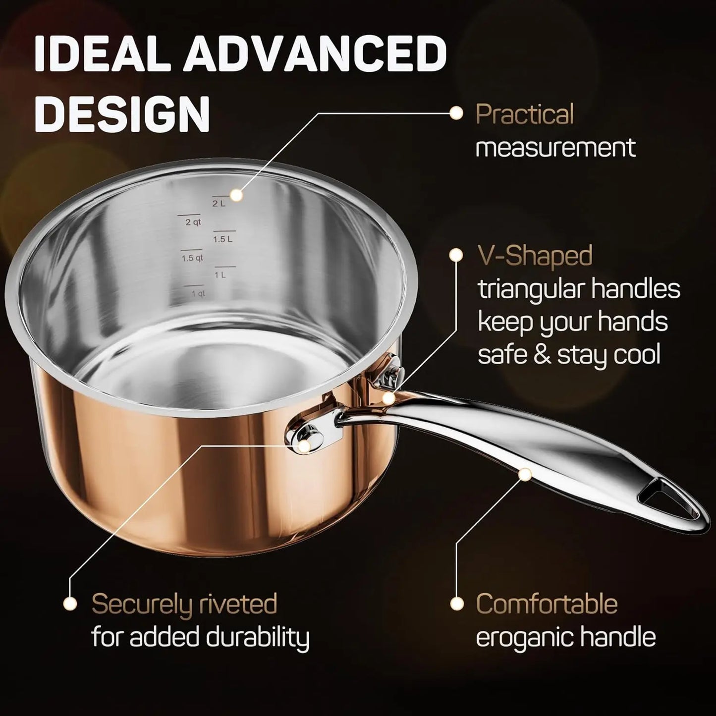 10-Piece Copper Tri-Ply Stainless Steel Cookware Set – Pots & Pans with Lids, Induction & Oven Safe