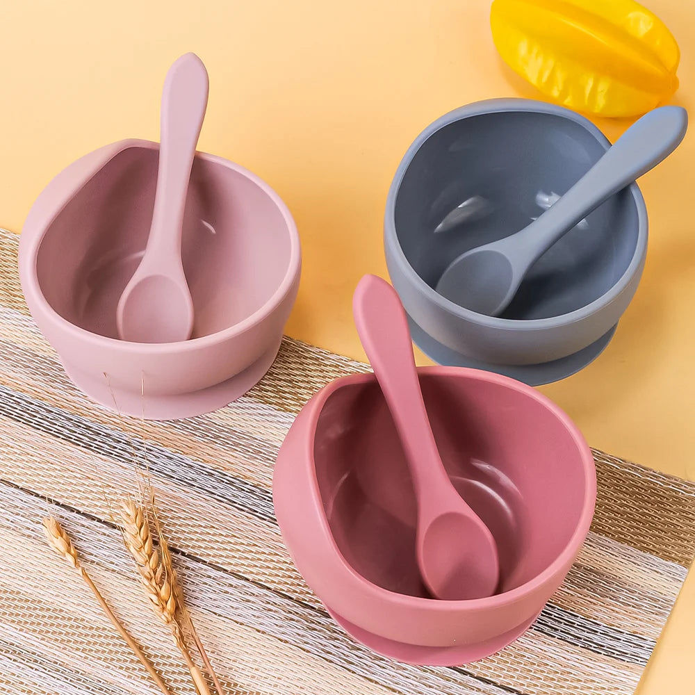 2PC Silicone Sucker Bowl Set – Baby Feeding Tableware for Infants and Toddlers, Learning to Eat Bowls with Suction for Baby Supplementary Foods