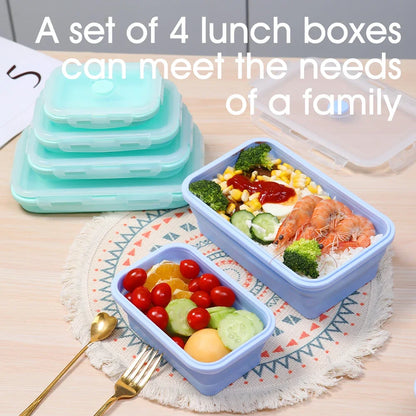 Collapsible Silicone Rectangle Lunch Box Set (4-Piece) – Bento Box Food Storage Containers (300/500/800/1200ml)