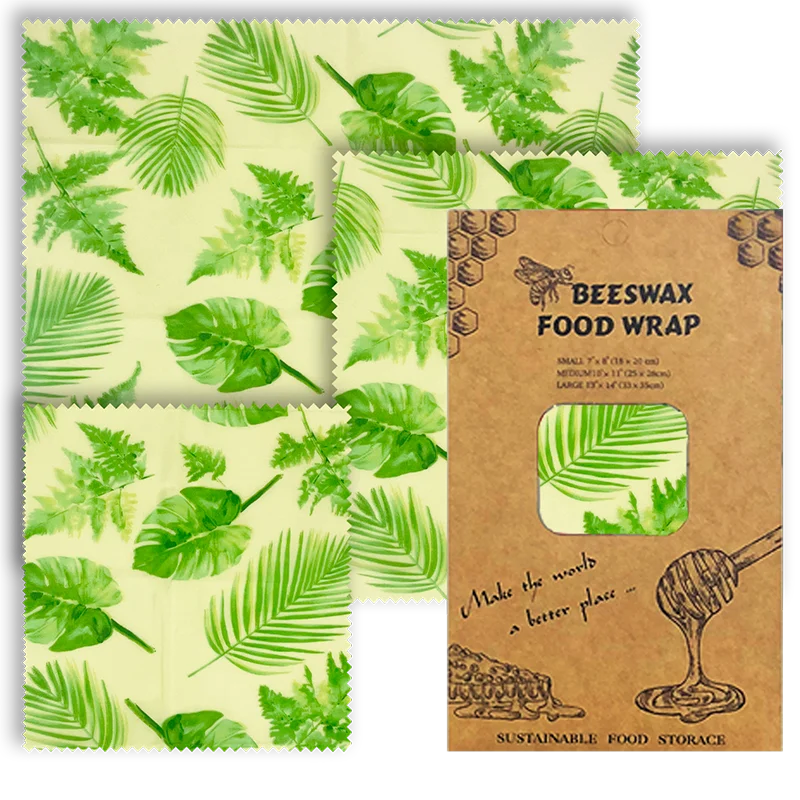 3 PCS Reusable Beeswax Food Wrap – Eco-Friendly Packaging for Cheese, Fruits, Vegetables, and More