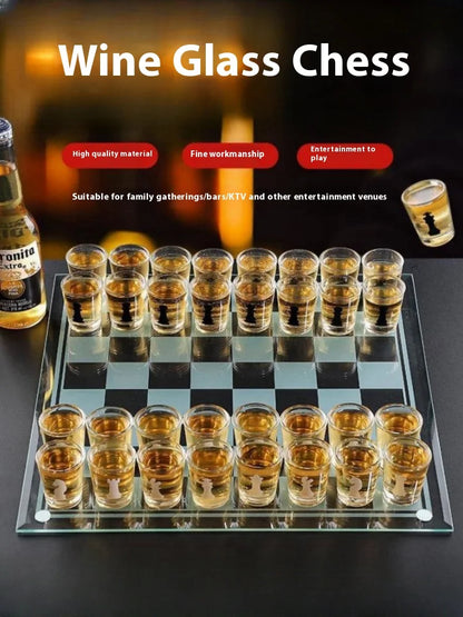 Transparent Glass Wine Glass Set with Bar Drinking Game, Whiskey & Cocktail Glasses, Tequila Chessboard Set