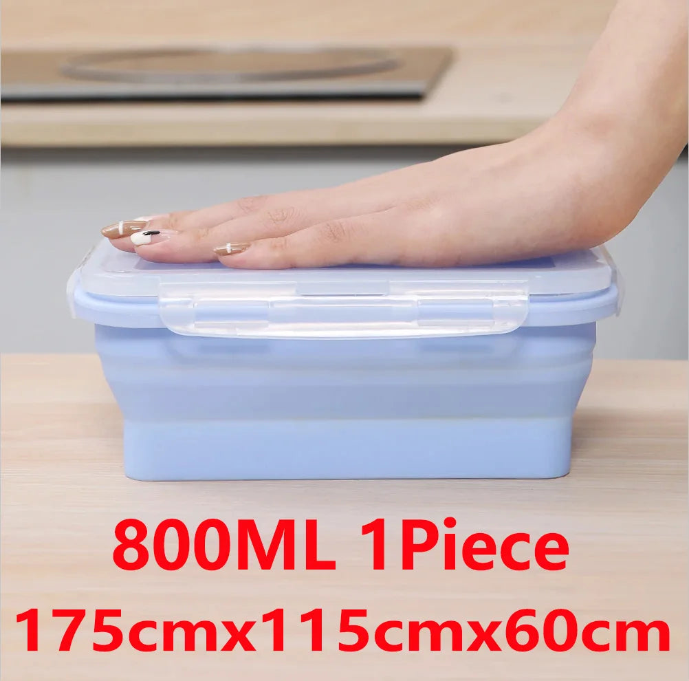 Collapsible Silicone Rectangle Lunch Box Set (4-Piece) – Bento Box Food Storage Containers (300/500/800/1200ml)