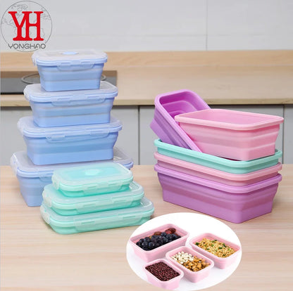 Collapsible Silicone Rectangle Lunch Box Set (4-Piece) – Bento Box Food Storage Containers (300/500/800/1200ml)