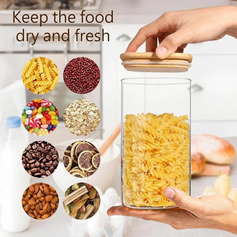 50 fl.oz Airtight Glass Storage Canister with Bamboo Lid – Clear Food Storage Jar for Noodles, Pasta, and More