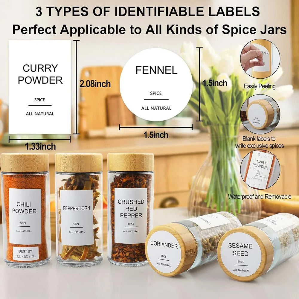 12-Piece 4oz Glass Spice Jars with Bamboo Airtight Lids and Labels