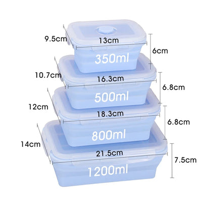 Collapsible Silicone Rectangle Lunch Box Set (4-Piece) – Bento Box Food Storage Containers (300/500/800/1200ml)