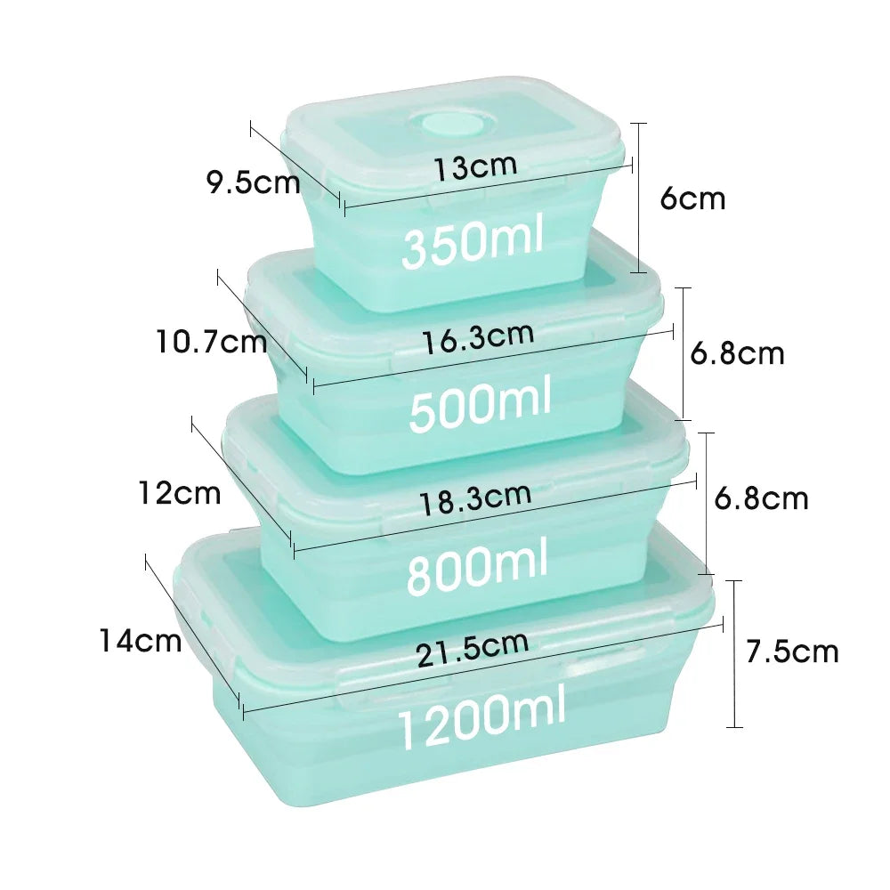 Collapsible Silicone Rectangle Lunch Box Set (4-Piece) – Bento Box Food Storage Containers (300/500/800/1200ml)