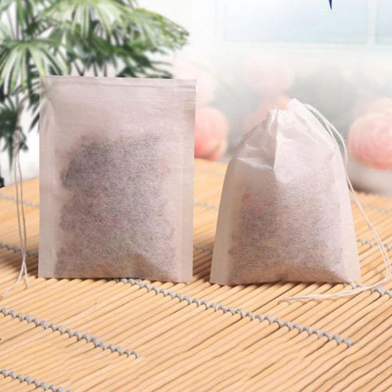 100-Piece Disposable Tea Bag Filter Bags with Drawstring Closure | Food-Grade Spice & Herbal Filters