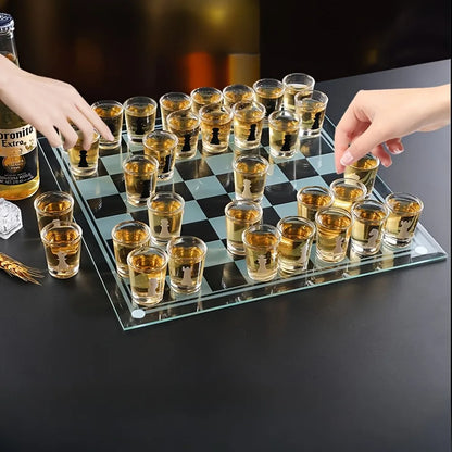 Transparent Glass Wine Glass Set with Bar Drinking Game, Whiskey & Cocktail Glasses, Tequila Chessboard Set
