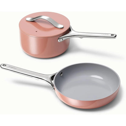 Caraway Mini Cookware Set Non-Stick Ceramic Fry Pan (1.05 Qt, 8") & Sauce Pan (1.75 Qt) Non Toxic PTFE & PFOA Free Perracotta