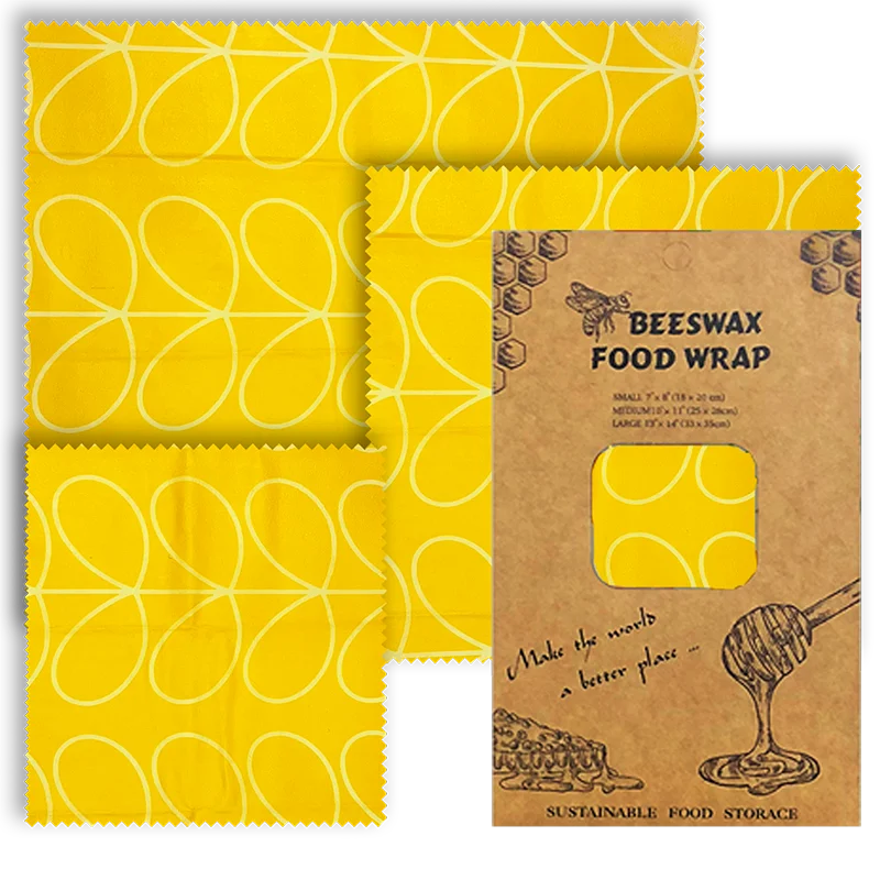 3 PCS Reusable Beeswax Food Wrap – Eco-Friendly Packaging for Cheese, Fruits, Vegetables, and More