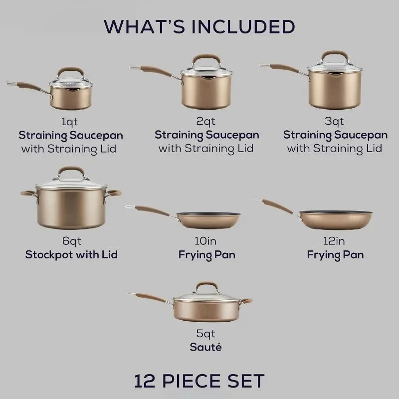 12-Piece Circulon Premier Hard Anodized Aluminum Nonstick Cookware Set, Induction Safe, Bronze