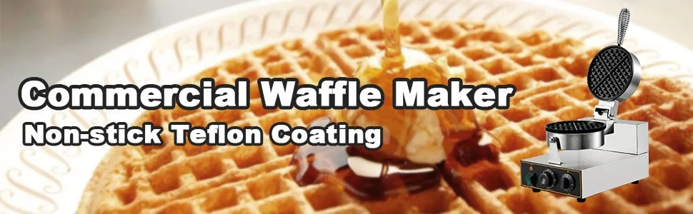 Commercial Round Waffle Maker Nonstick 1100W Stainless Steel 110V Temperature and Time Control, Suitable Bar Family, Non-rotated